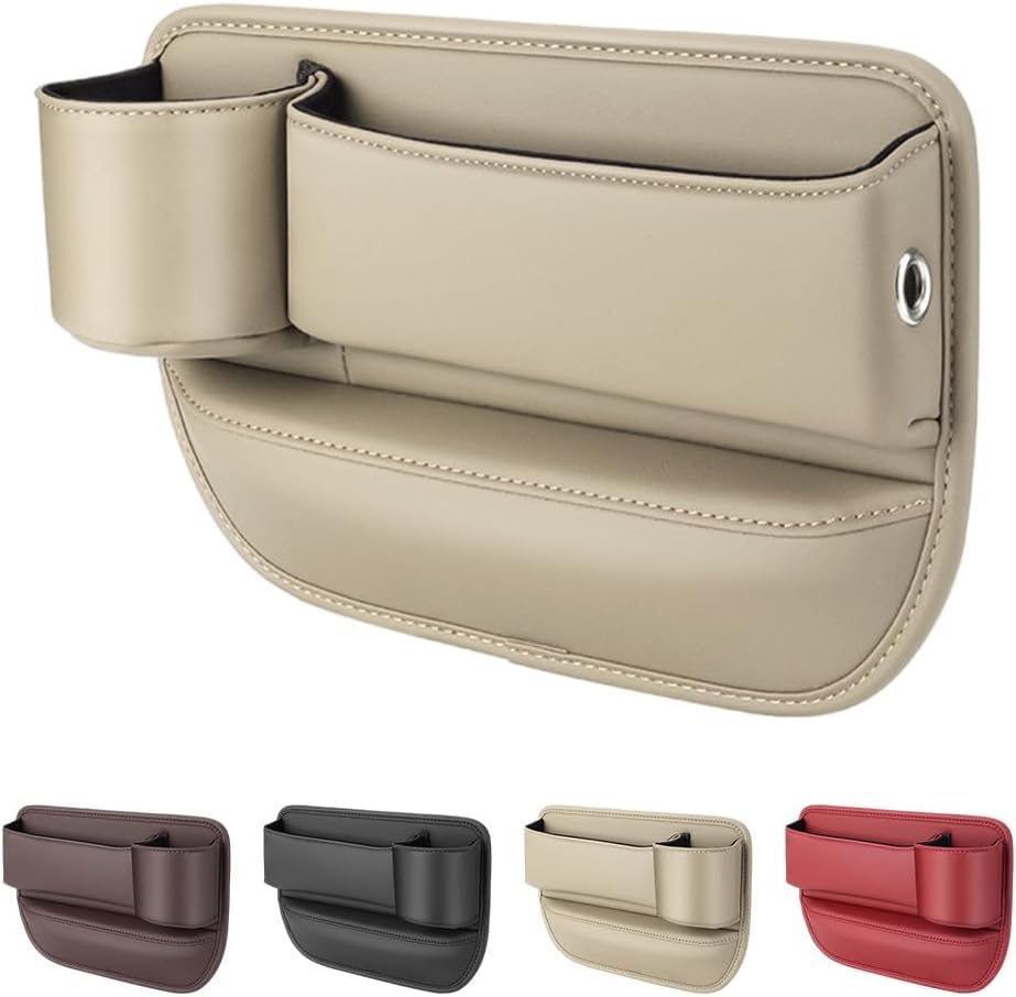 PU Leather Seat Gap Organizer with Cup Holder & Storage