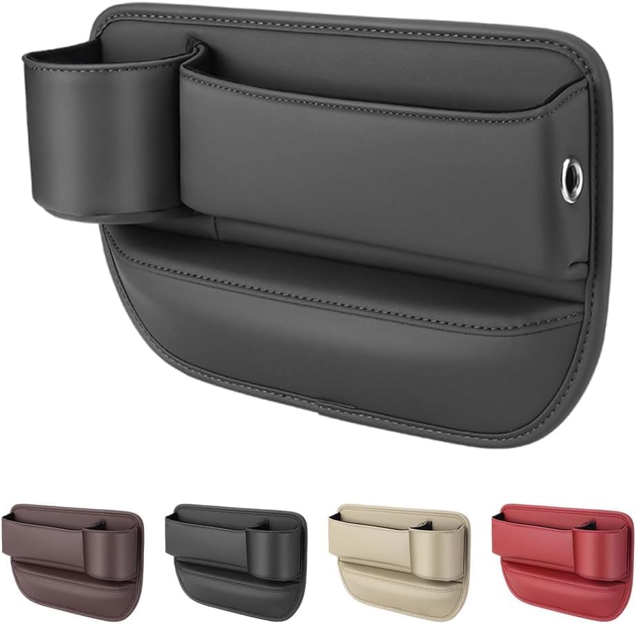 PU Leather Seat Gap Organizer with Cup Holder & Storage