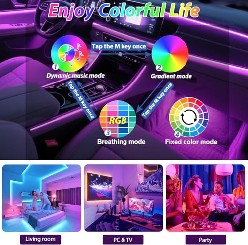 6-in-1 RGB Car Interior LED Strip Lights with App Control