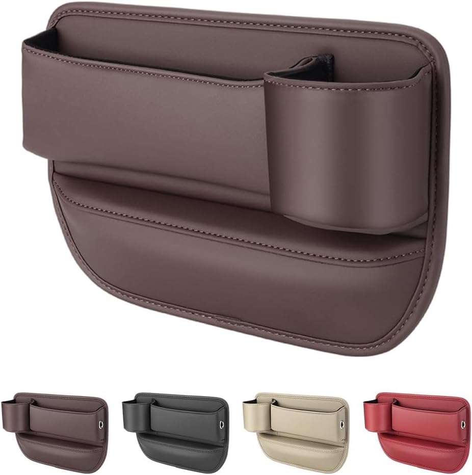 PU Leather Seat Gap Organizer with Cup Holder & Storage