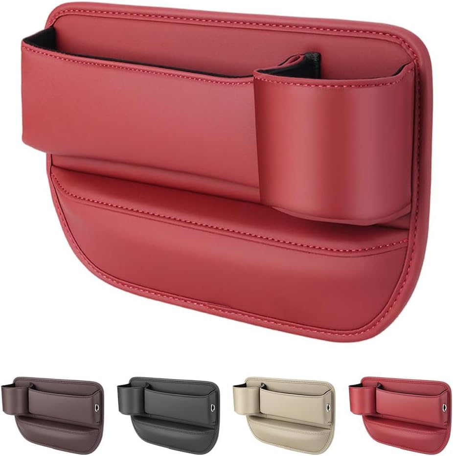 PU Leather Seat Gap Organizer with Cup Holder & Storage