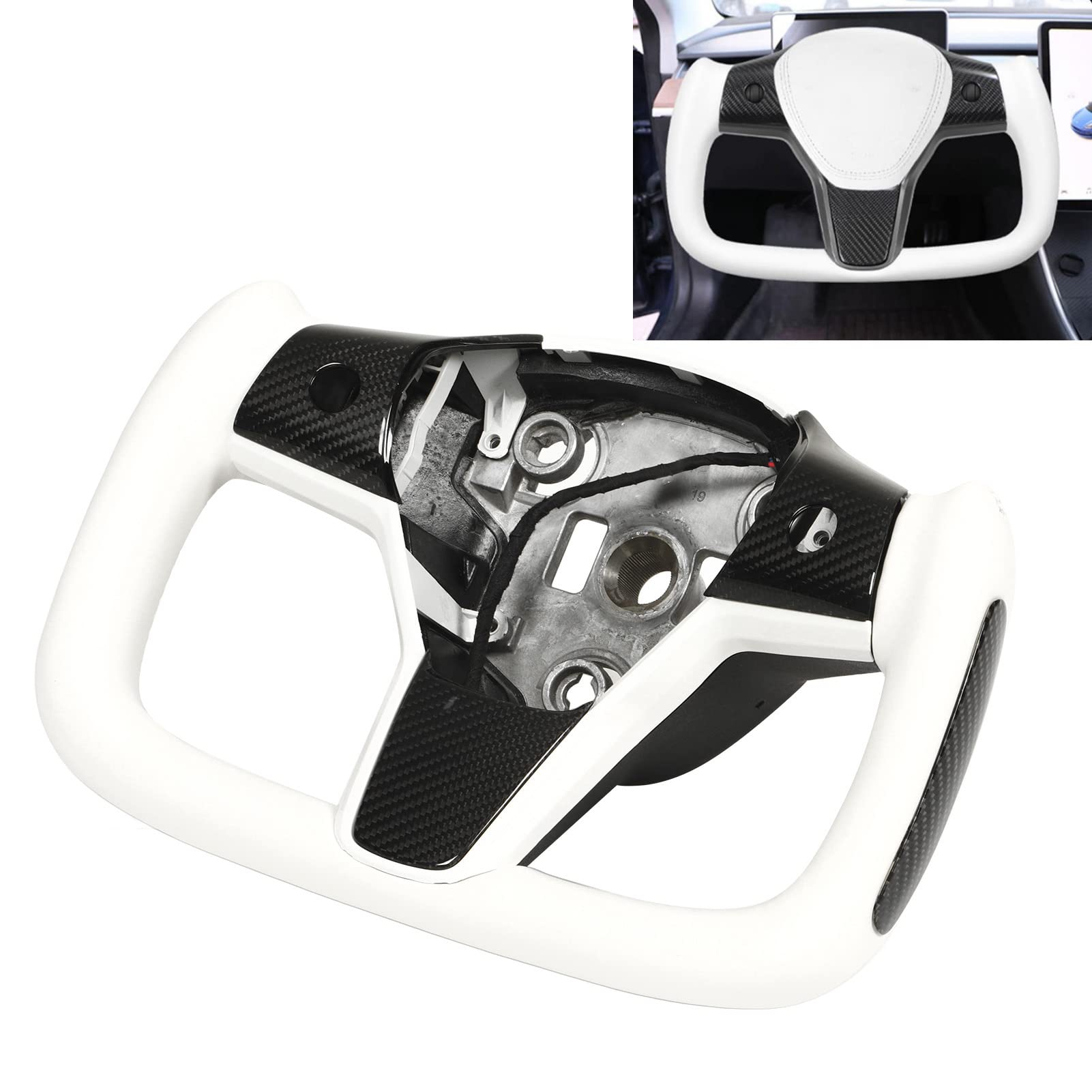 Carbon Steering Wheel Cover & Tray for Tesla 2017–2021