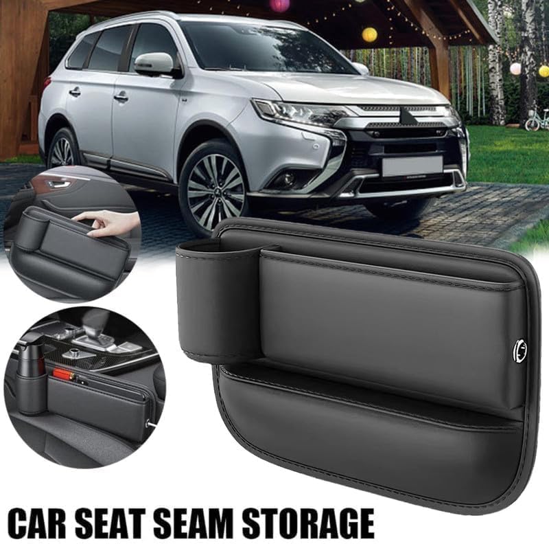 PU Leather Seat Gap Organizer with Cup Holder & Storage