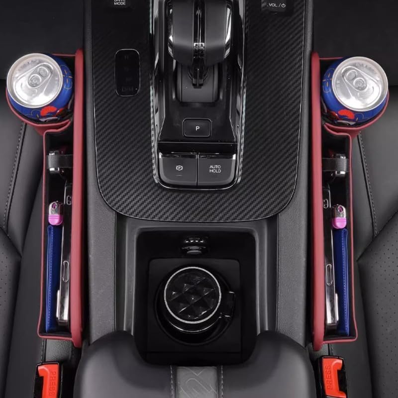 PU Leather Seat Gap Organizer with Cup Holder & Storage