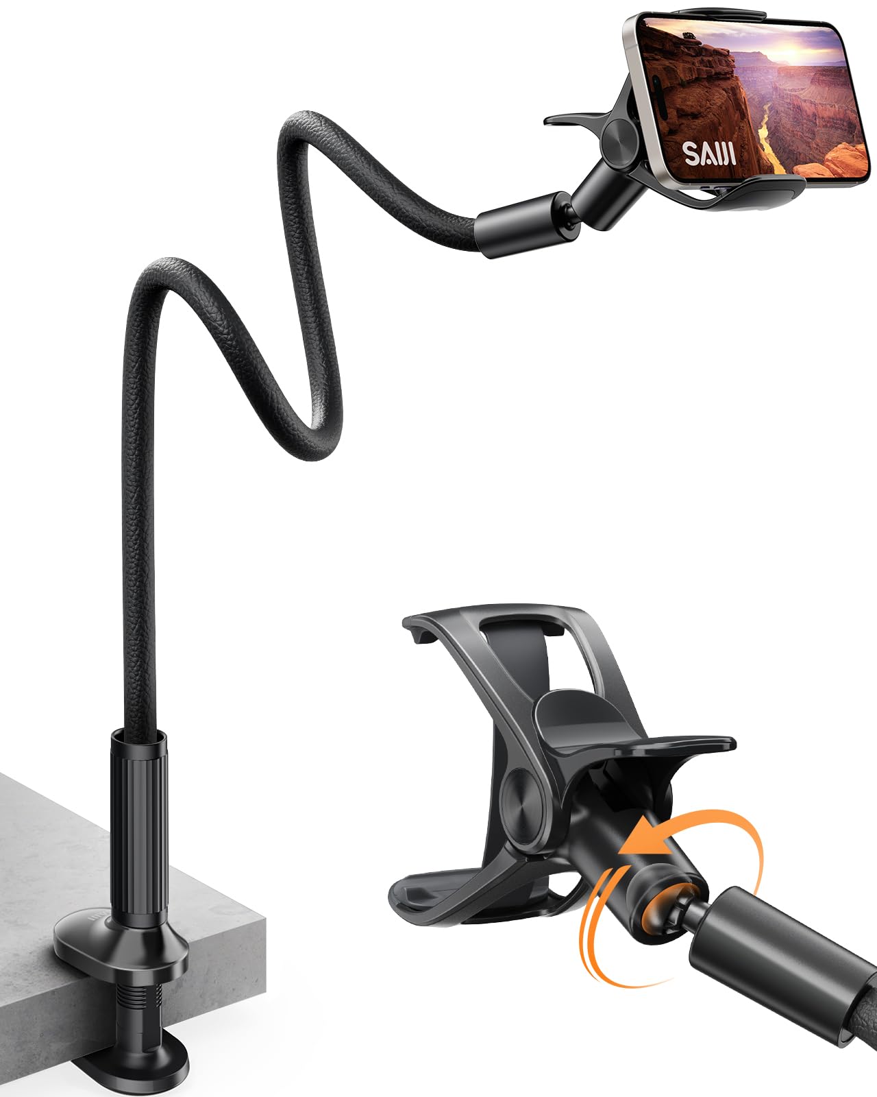 Flexible Gooseneck Phone Holder with Clamp Mount
