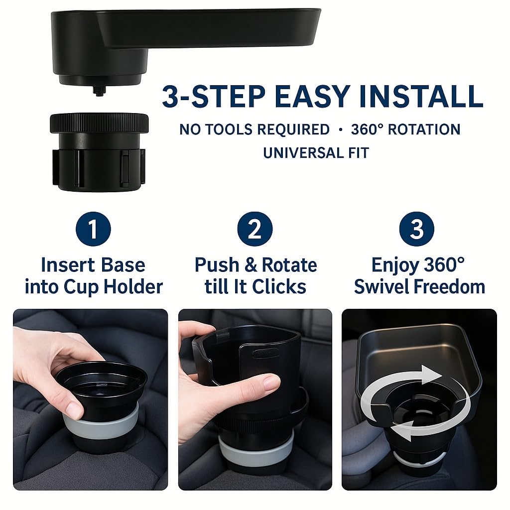 Adjustable Kids Car Seat Snack Tray with Anti-Shake Cup Holder