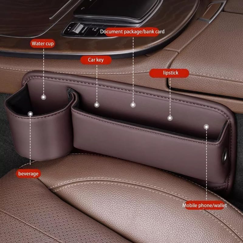 PU Leather Seat Gap Organizer with Cup Holder & Storage