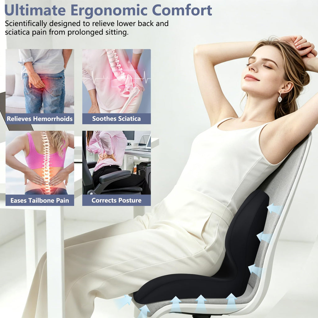 Memory Foam Car Seat Cushion & Lumbar Support Pillow