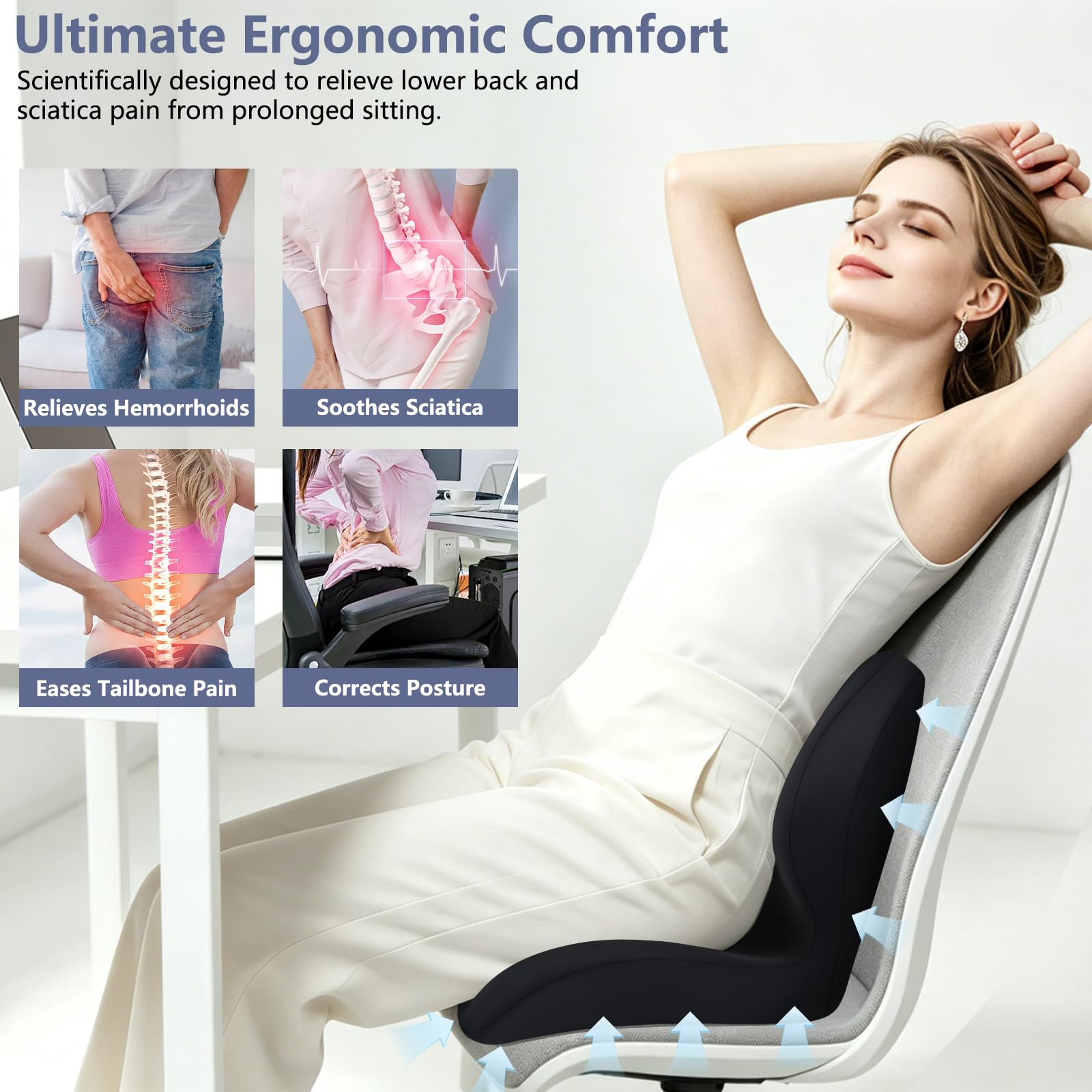 Memory Foam Car Seat Cushion & Lumbar Support Pillow