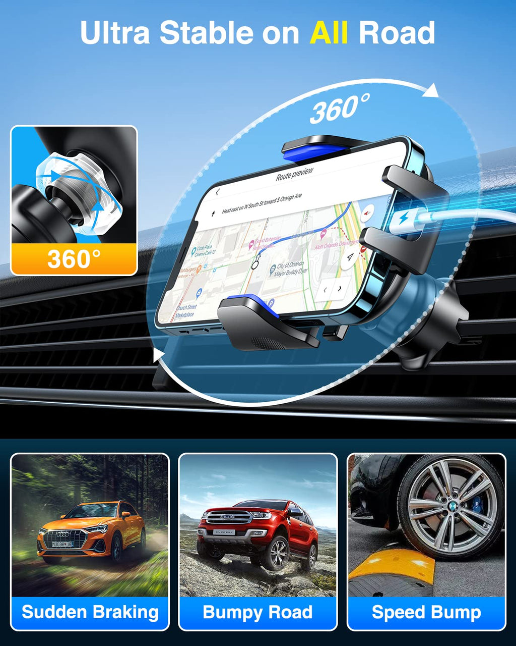 Military-Grade Car Phone Mount for Dashboard, Vent & Windshield