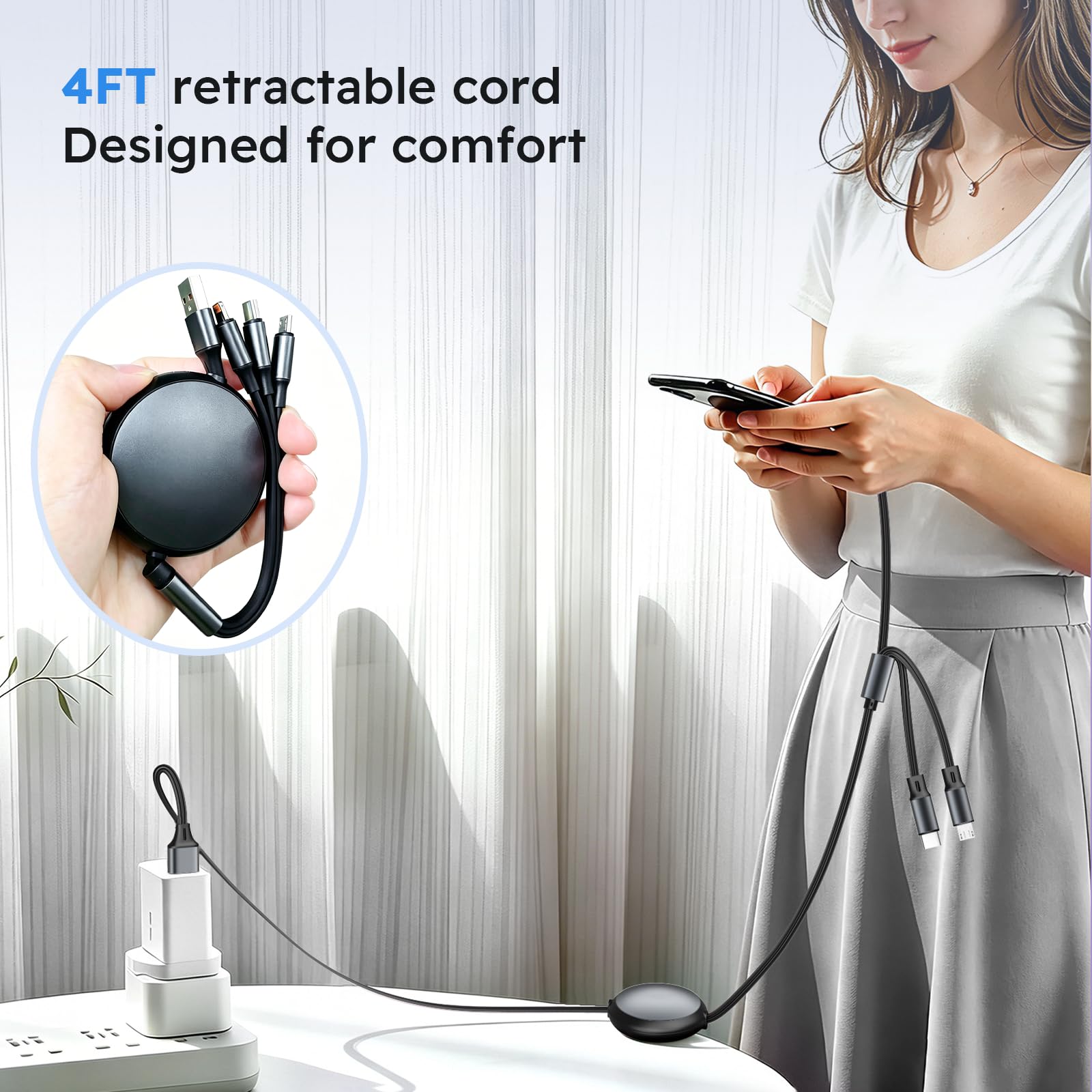 3-in-1 Retractable Multi Charging Cable with USB Ports