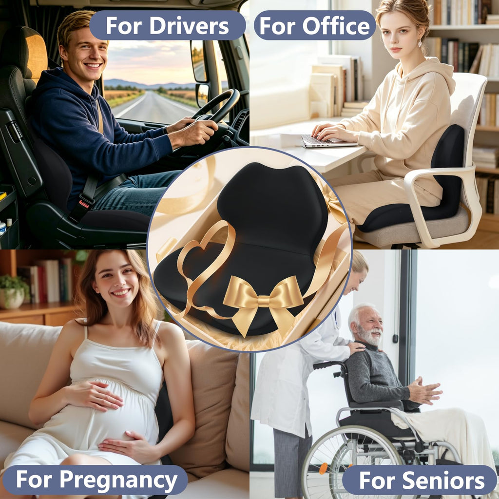 Memory Foam Car Seat Cushion & Lumbar Support Pillow