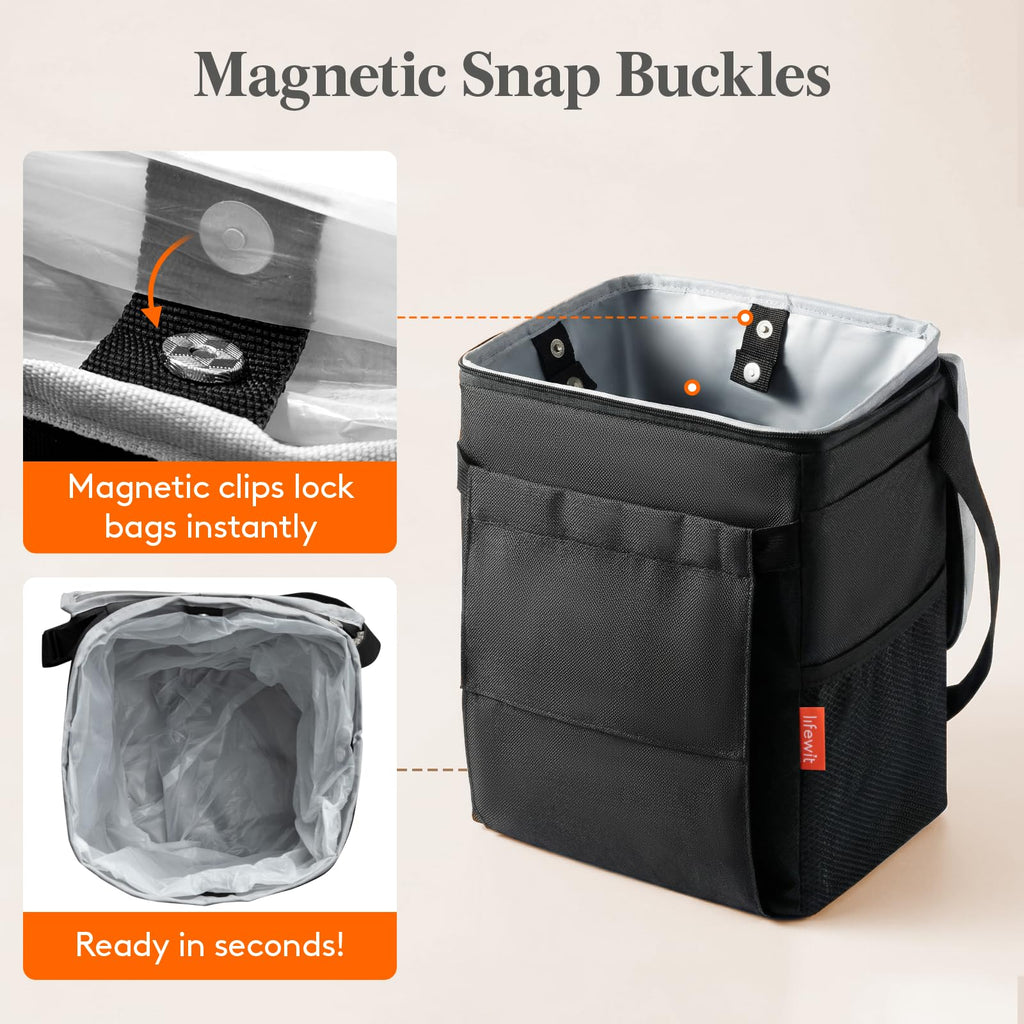 Hanging Car Trash Can with Lid & Garbage Bag Holder