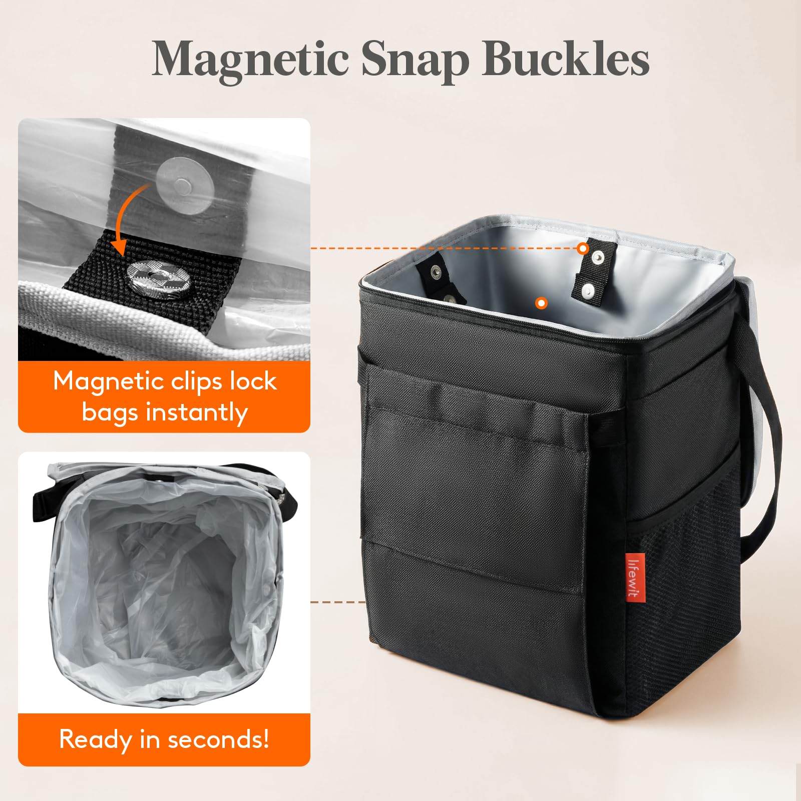 Hanging Car Trash Can with Lid & Garbage Bag Holder