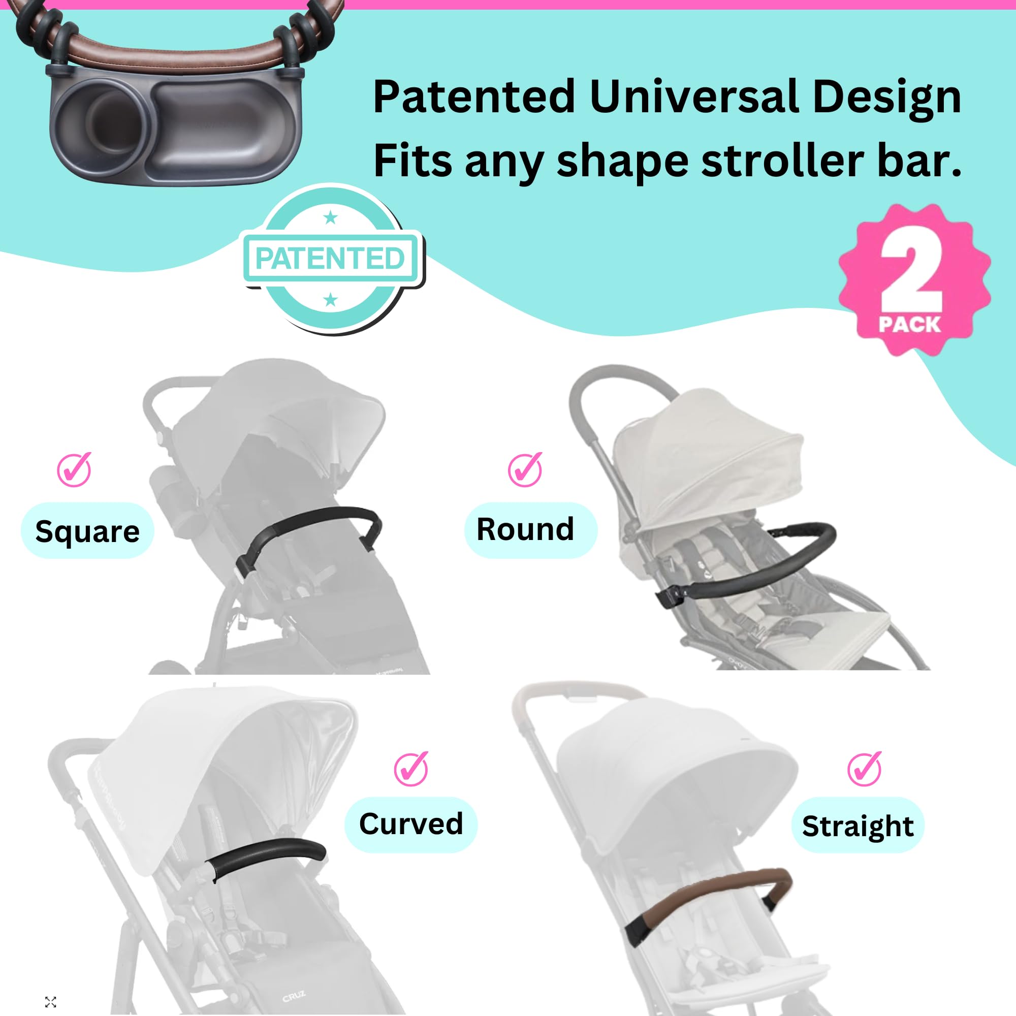 Universal Stroller Snack Tray & Cup Holder Attachment