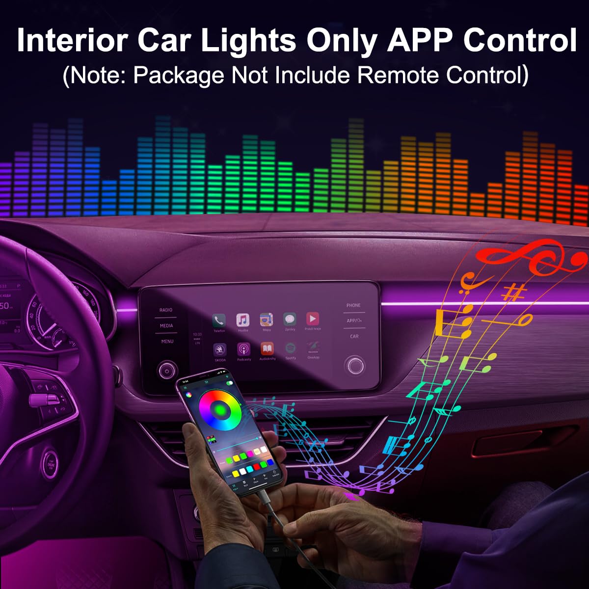 5-in-1 App-Controlled LED Strip Lights for Car Interiors