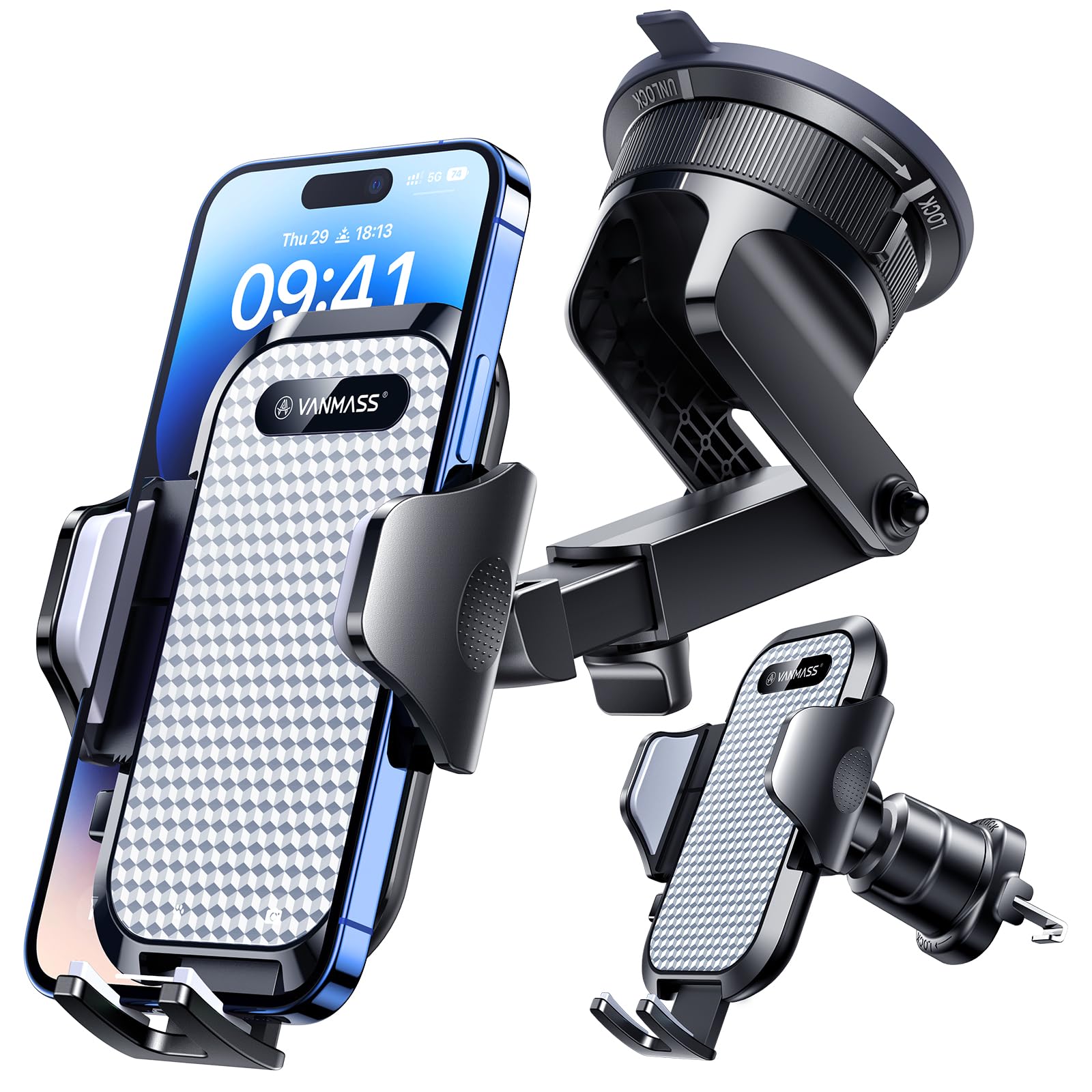Military-Grade Car Phone Mount for Dashboard, Vent & Windshield