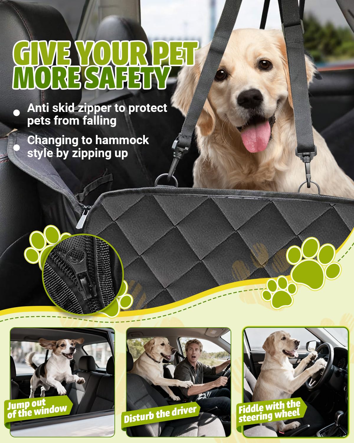 Waterproof 600D Dog Car Seat Cover Hammock for Cars & SUVs