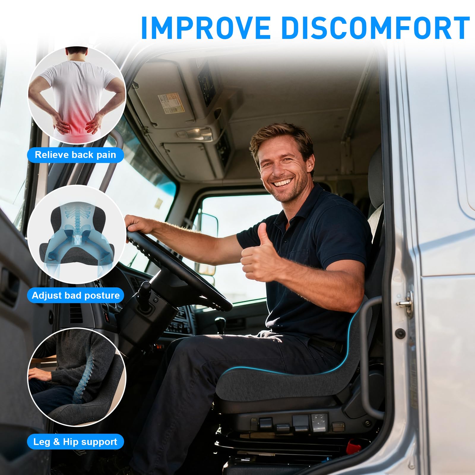 Memory Foam Car Seat Cushion with Back Support for Drivers