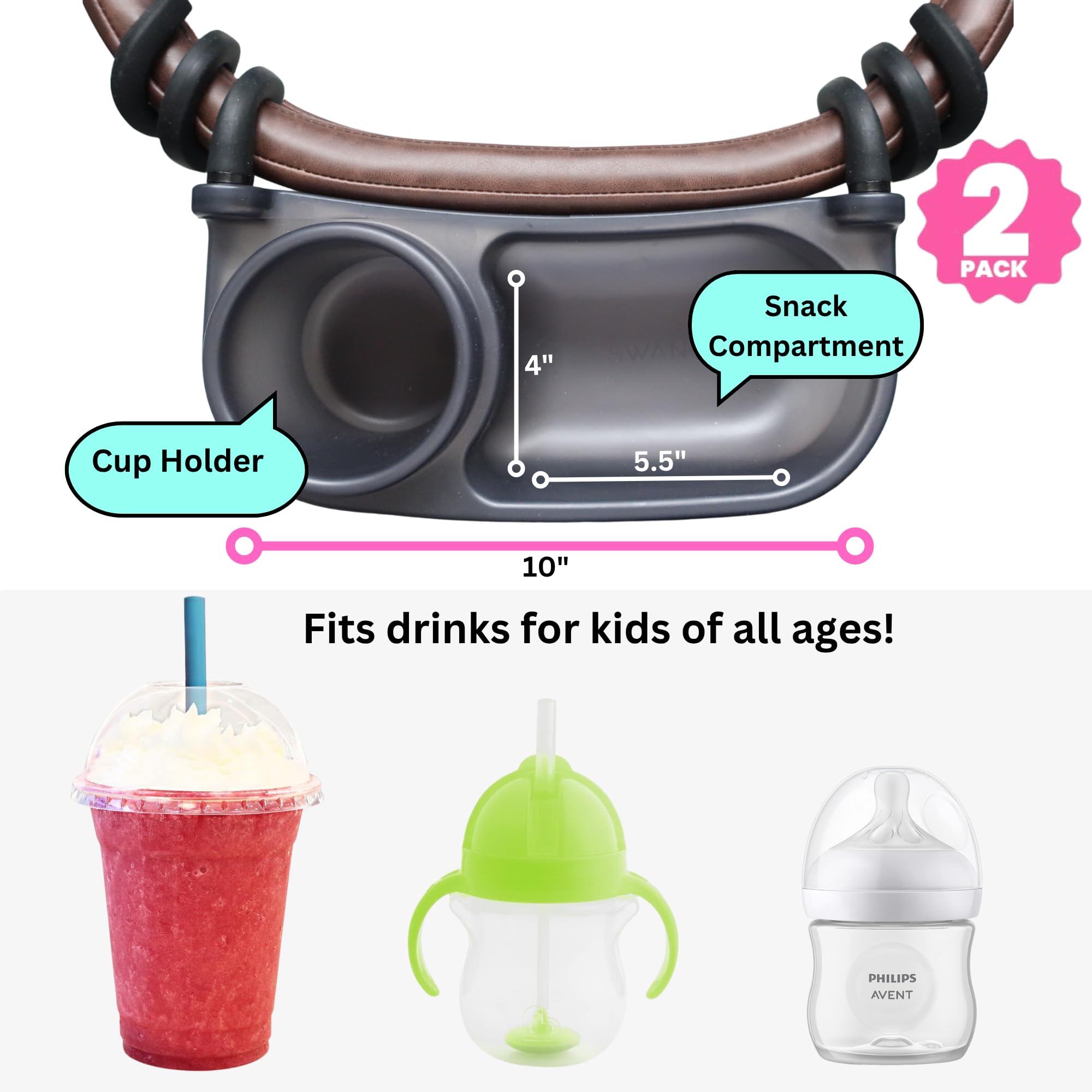 Universal Stroller Snack Tray & Cup Holder Attachment