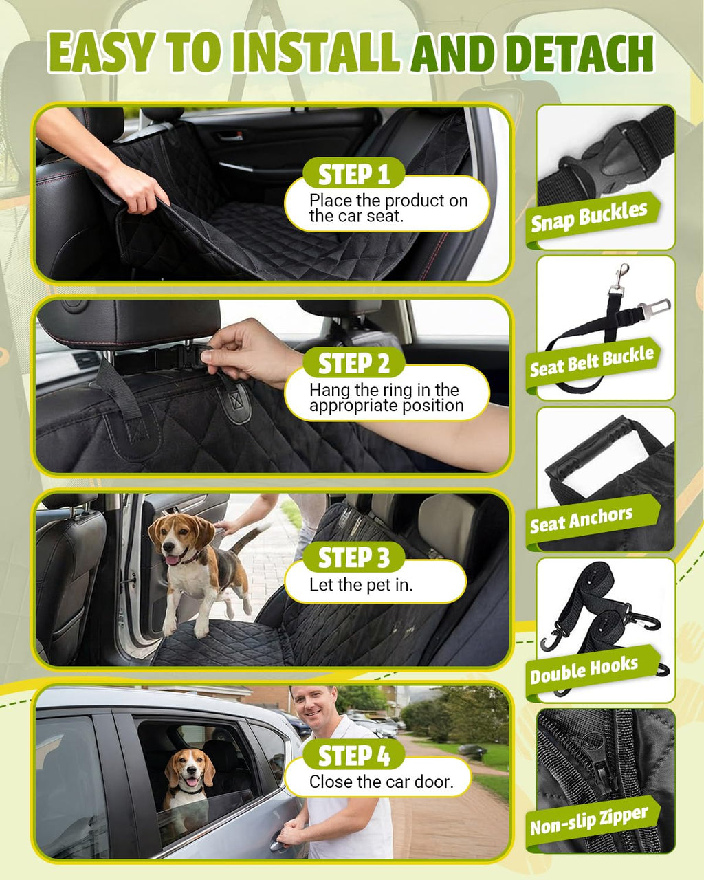 Waterproof 600D Dog Car Seat Cover Hammock for Cars & SUVs