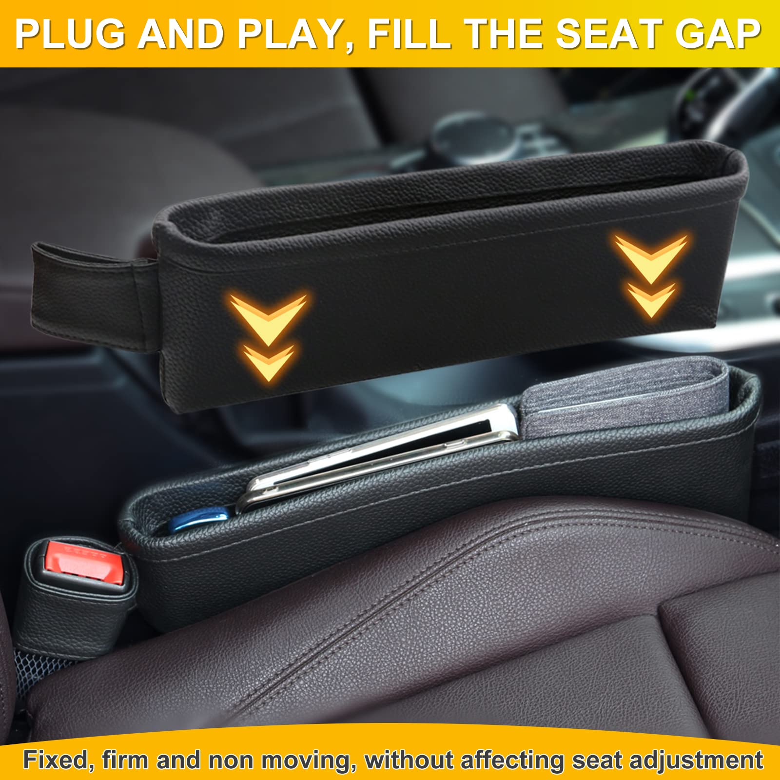 2-Pack Leather Car Seat Gap Organizers with Side Storage