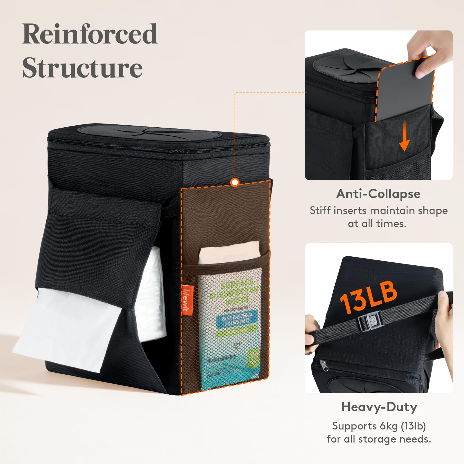 Hanging Car Trash Can with Lid & Garbage Bag Holder