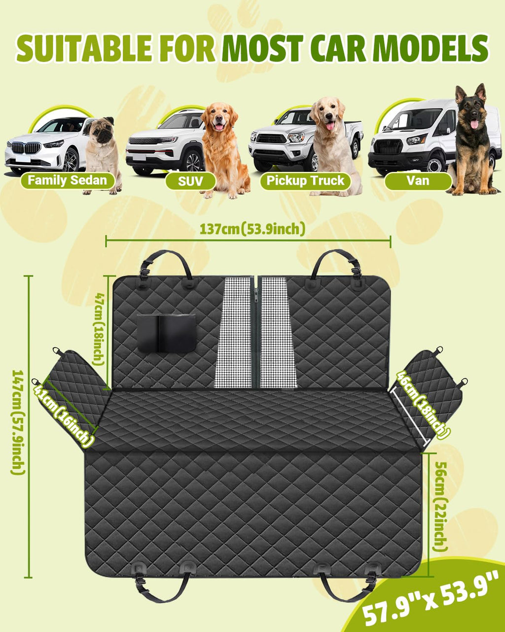 Waterproof 600D Dog Car Seat Cover Hammock for Cars & SUVs