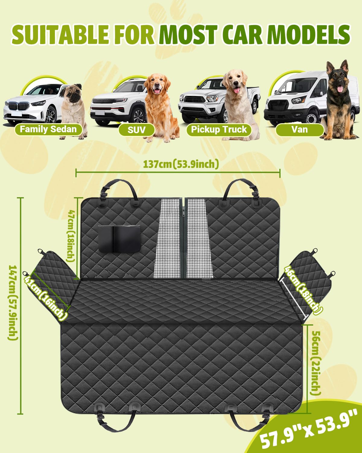 Waterproof 600D Dog Car Seat Cover Hammock for Cars & SUVs