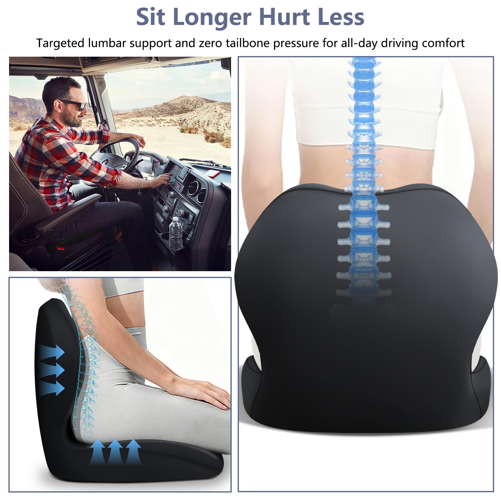 Memory Foam Car Seat Cushion & Lumbar Support Pillow