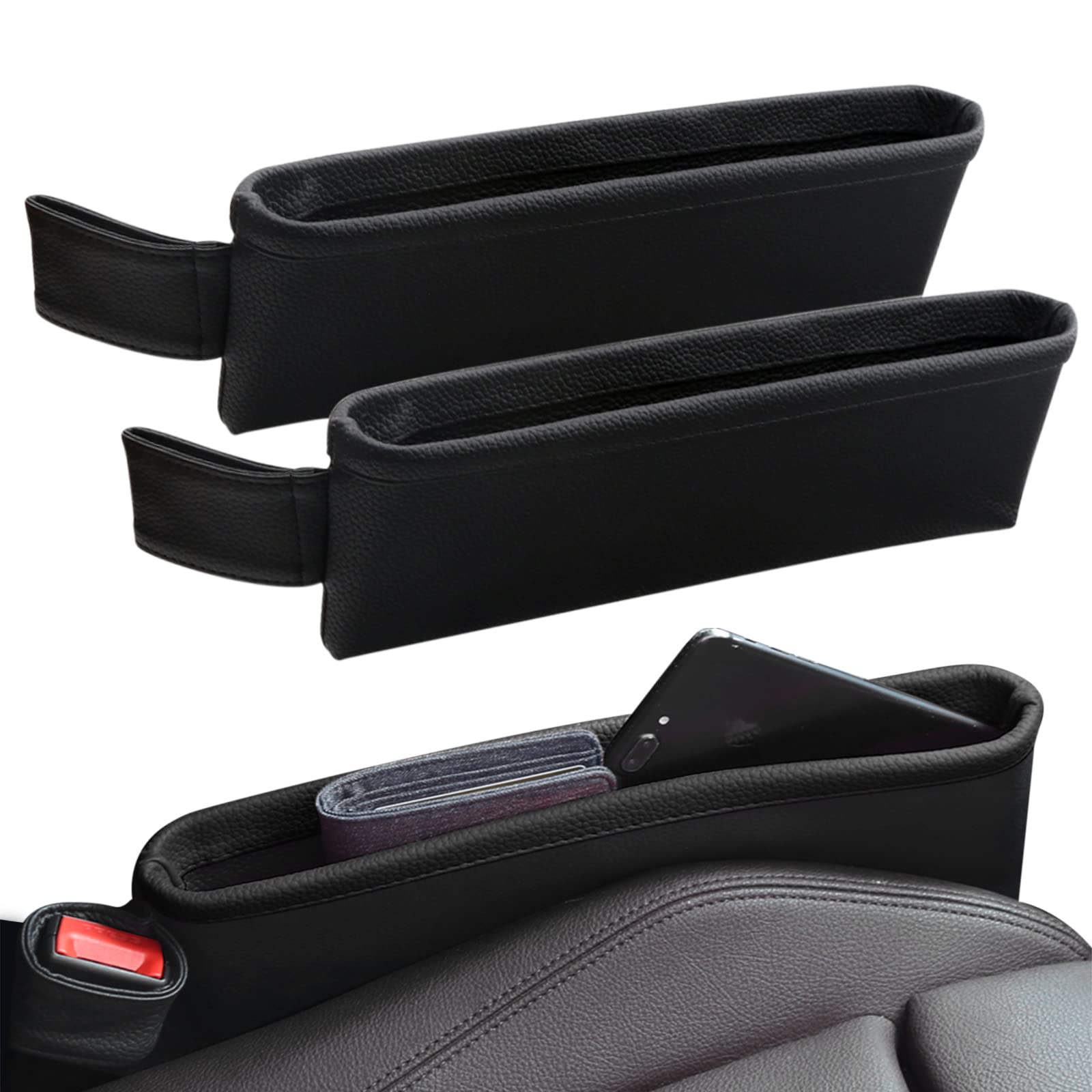 2-Pack Leather Car Seat Gap Organizers with Side Storage