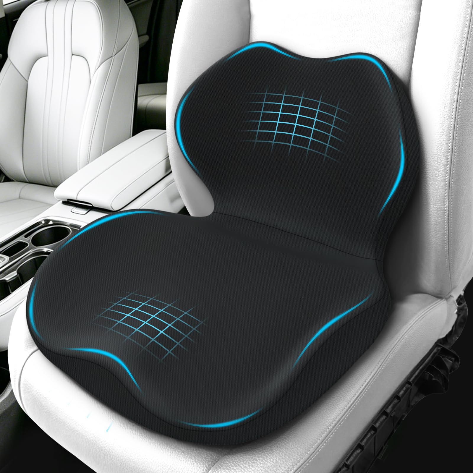 Memory Foam Car Seat Cushion & Lumbar Support Pillow