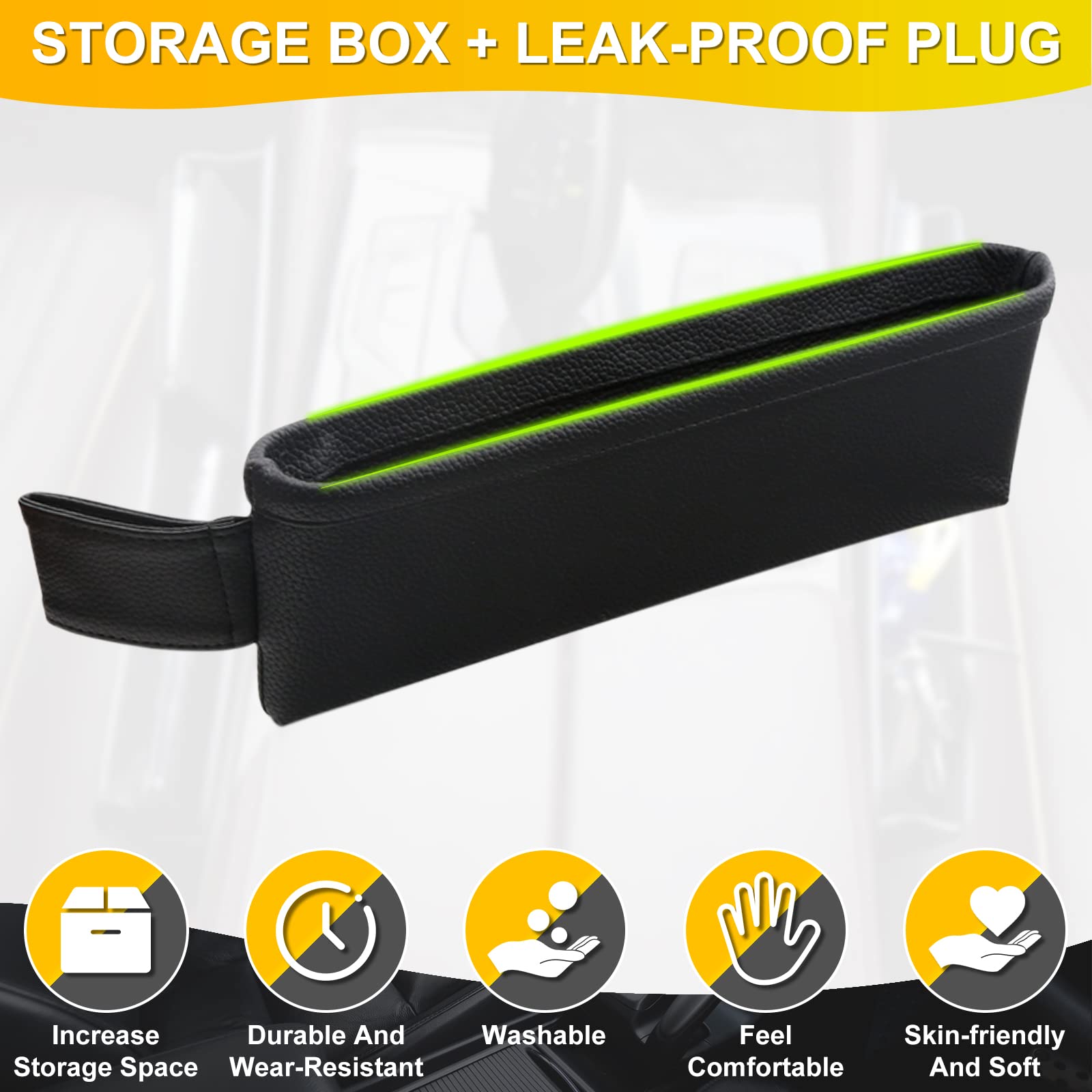 2-Pack Leather Car Seat Gap Organizers with Side Storage