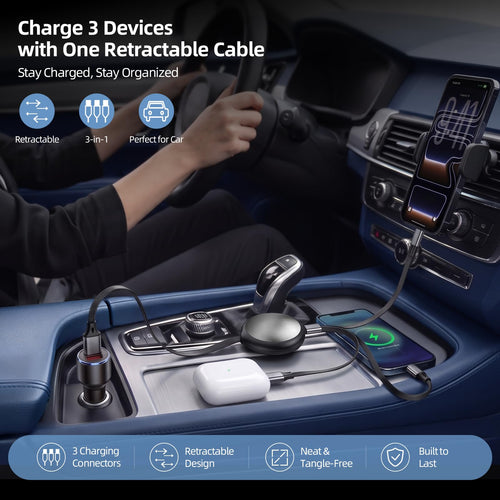 3-in-1 Retractable Multi Charging Cable with USB Ports