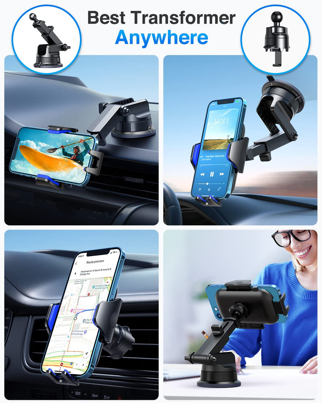 Military-Grade Car Phone Mount for Dashboard, Vent & Windshield