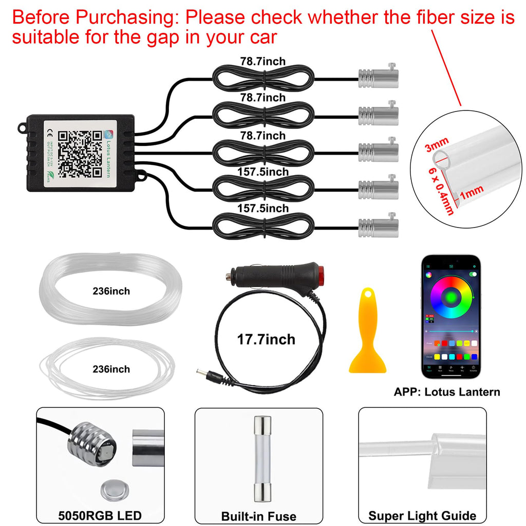 5-in-1 App-Controlled LED Strip Lights for Car Interiors