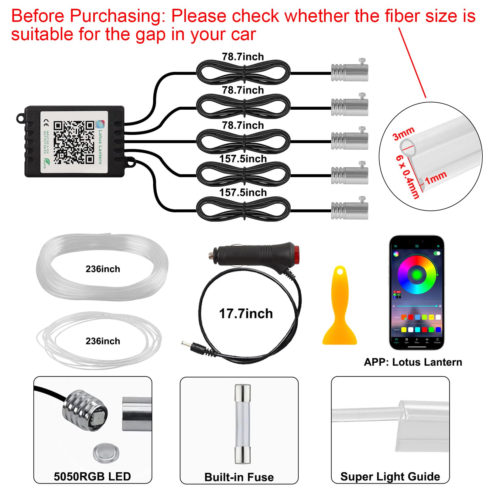 5-in-1 App-Controlled LED Strip Lights for Car Interiors