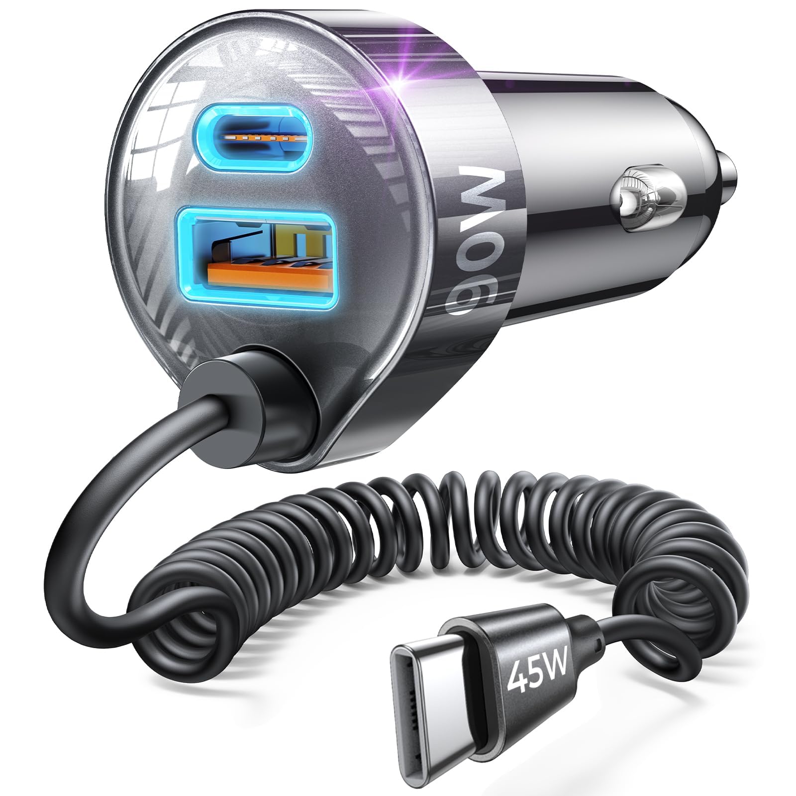 90W USB-C Fast Car Charger for iPhone & Samsung Galaxy