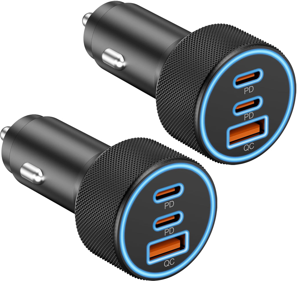67W 3-Port Dual USB-C & USB-A Car Charger Adapter