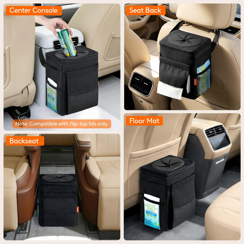 Hanging Car Trash Can with Lid & Garbage Bag Holder