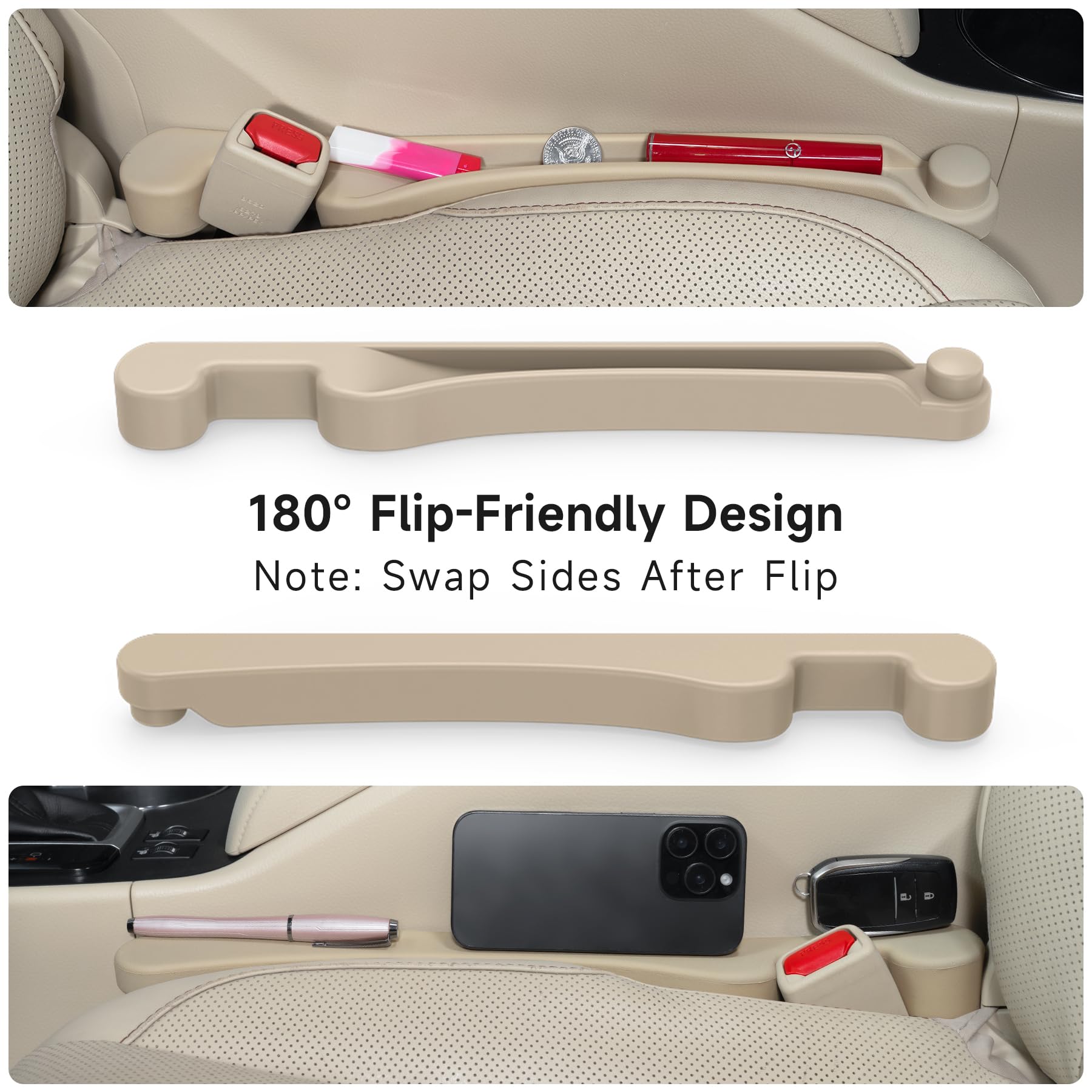 2-Pack 3-in-1 Car Seat Gap Fillers with Organizer & Hook