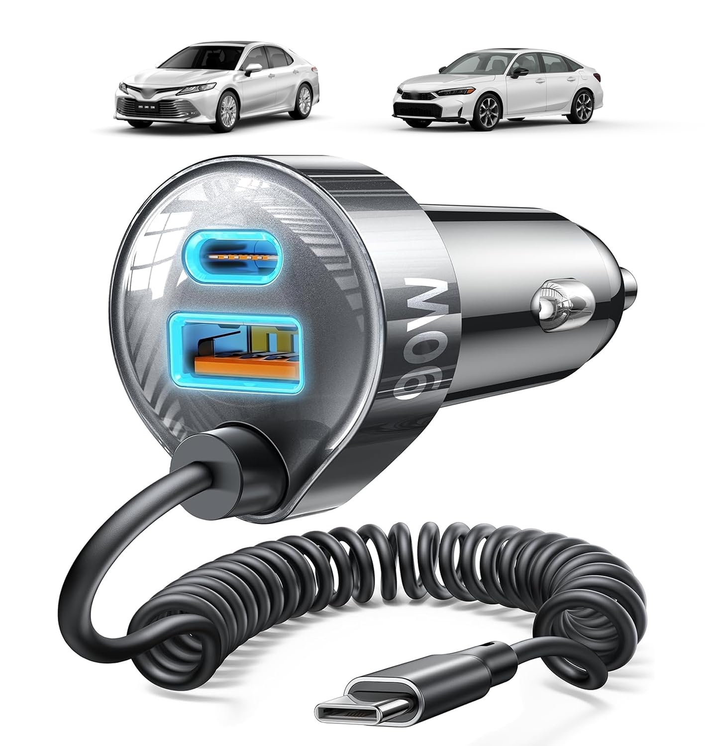 90W USB-C Fast Car Charger for iPhone & Samsung Galaxy