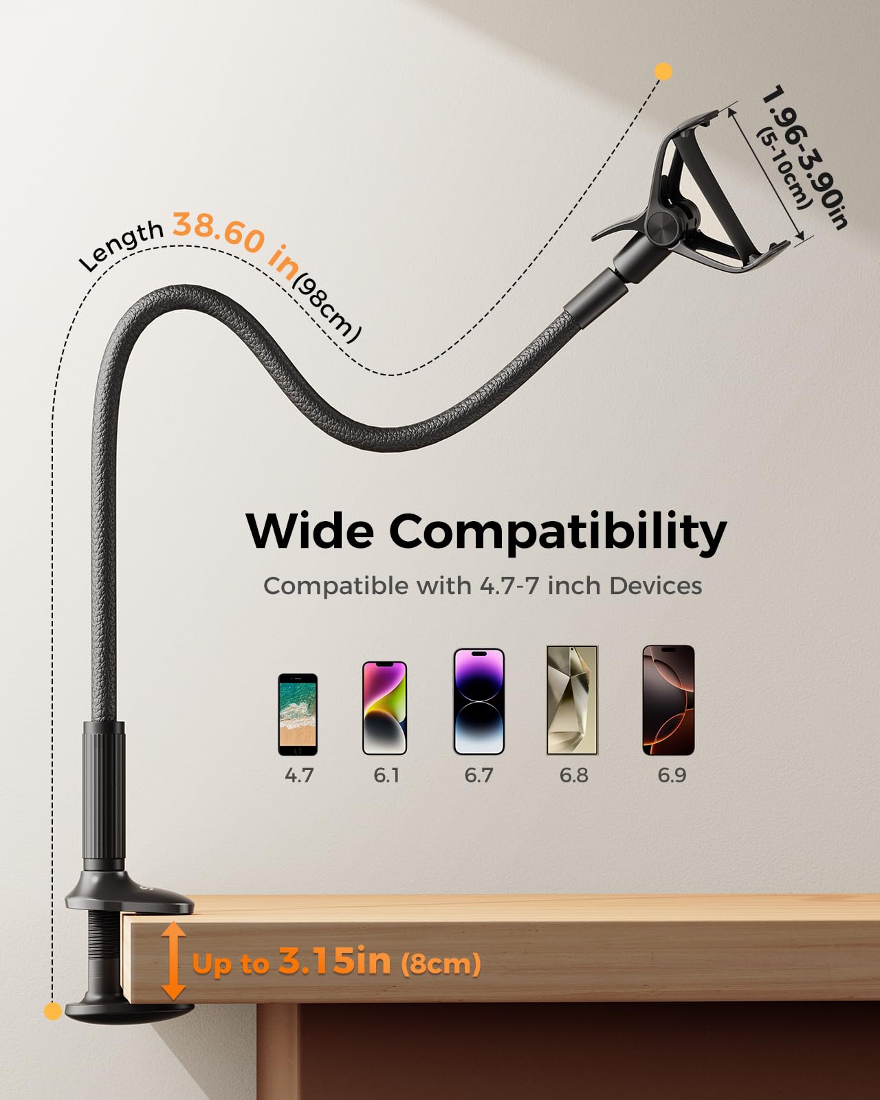 Flexible Gooseneck Phone Holder with Clamp Mount