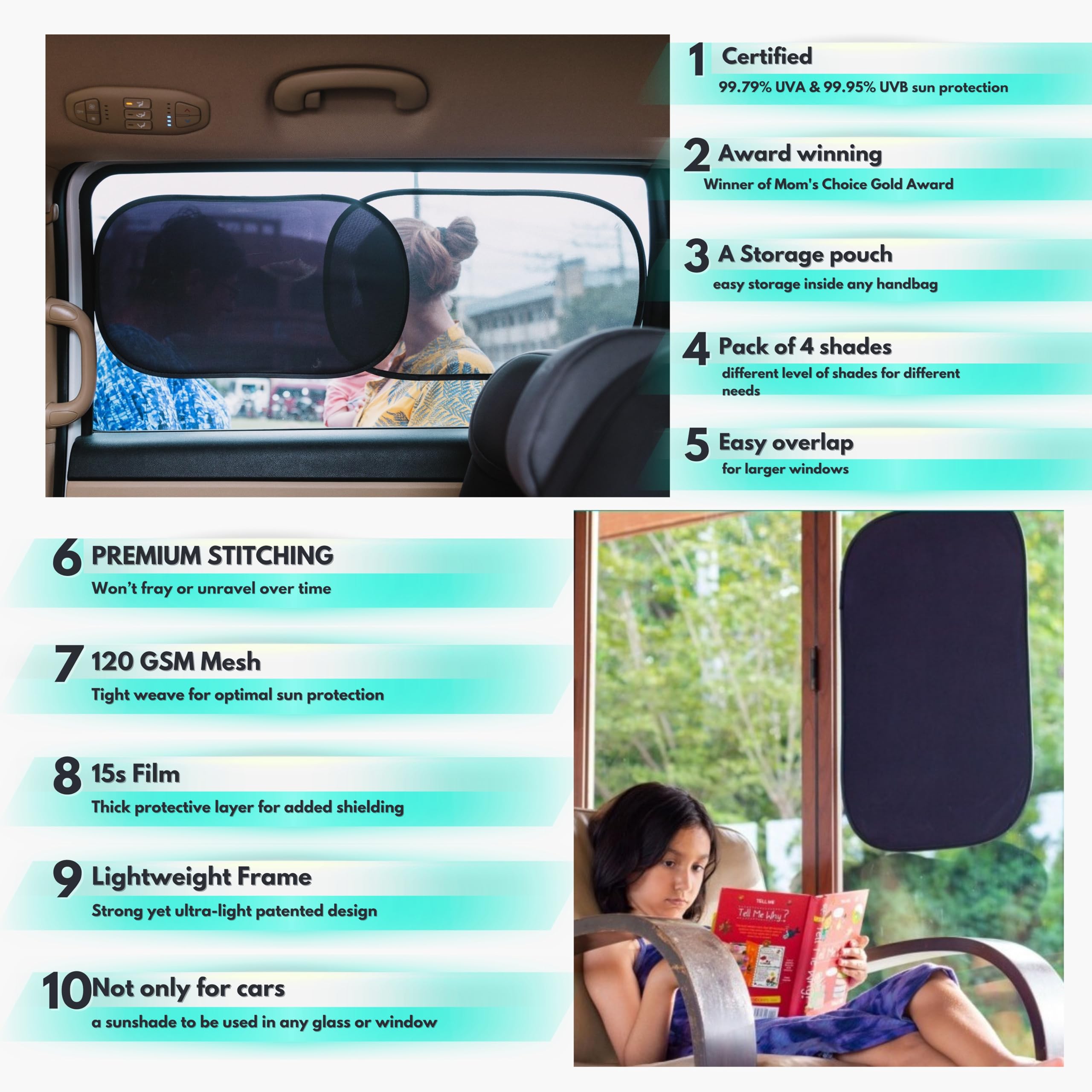 4-Pack UV Protection Car Side Window Sun Shades 20" x 12"