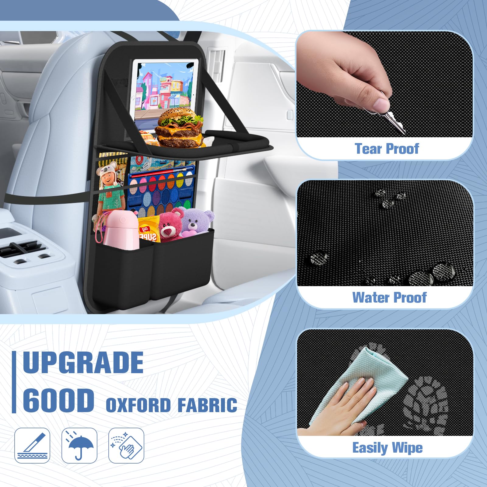 Backseat Car Organizer with Storage Pockets & Kick Mat