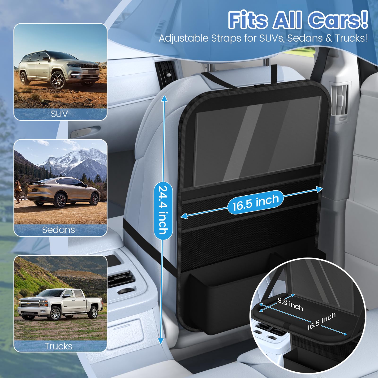 Backseat Car Organizer with Storage Pockets & Kick Mat