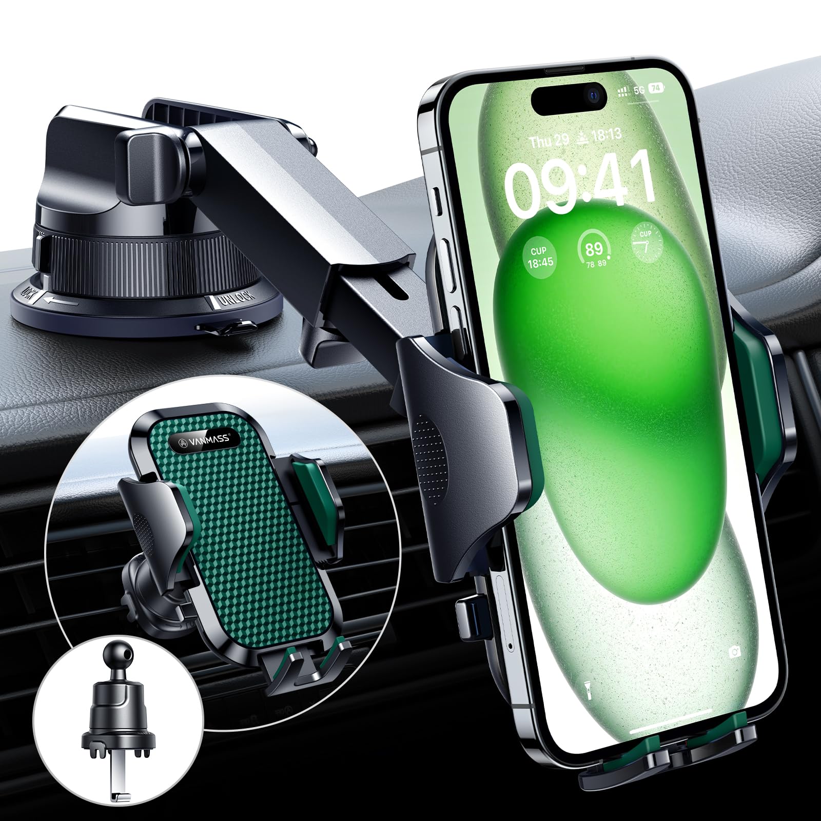 Military-Grade Car Phone Mount for Dashboard, Vent & Windshield