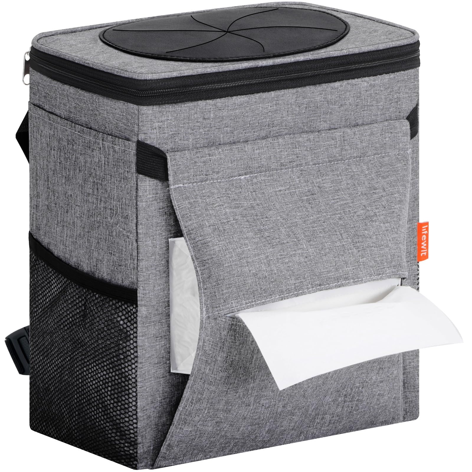 Hanging Car Trash Can with Lid & Garbage Bag Holder