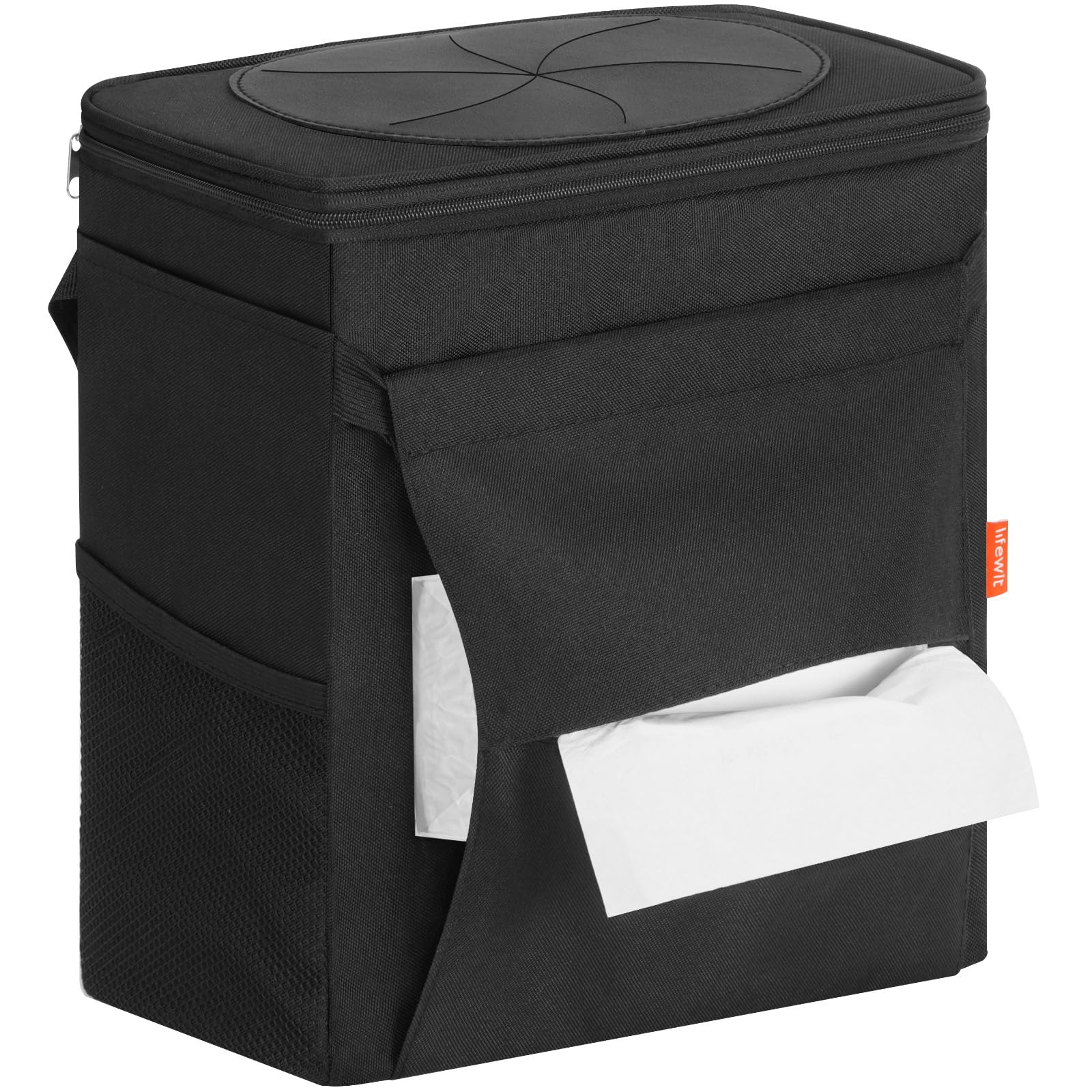 Hanging Car Trash Can with Lid & Garbage Bag Holder