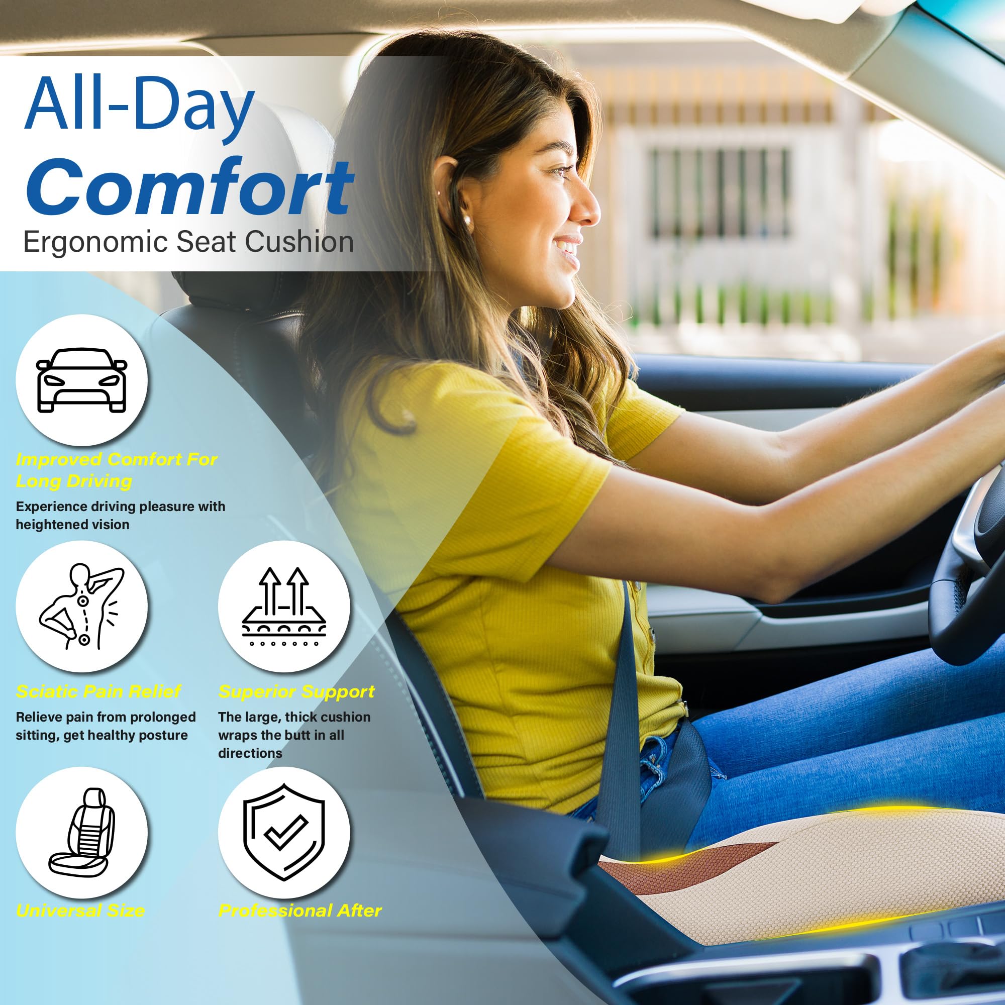 Ergonomic Memory Foam Car Seat Cushion for Long Drives